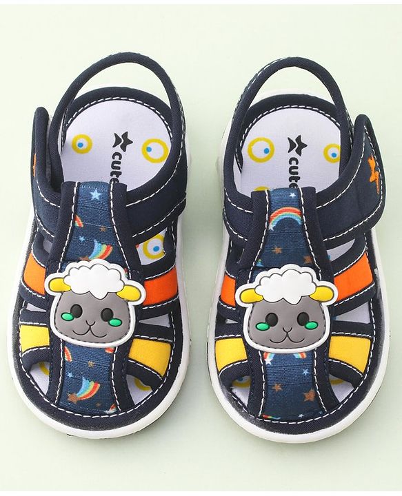 Cute Walk by Babyhug Musical Sandals With Velcro Closure & Sheep Applique - Blue