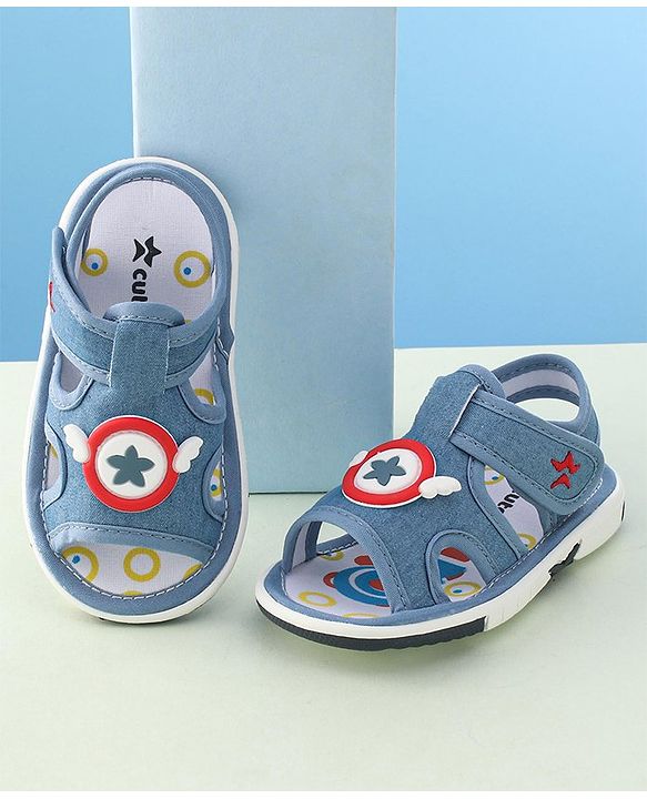 Cute Walk By Babyhug Sandals With Velcro Closure & Star Applique - Blue