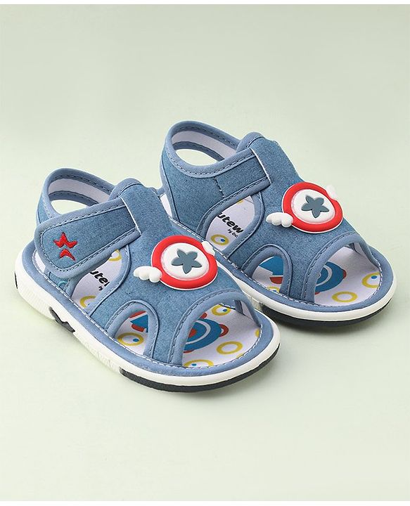 Cute Walk By Babyhug Sandals With Velcro Closure & Star Applique - Blue