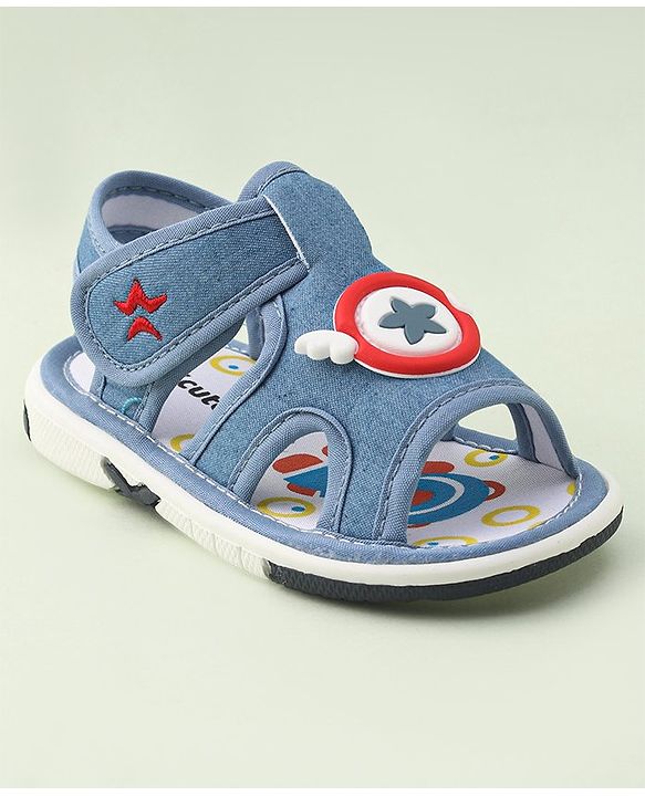 Cute Walk By Babyhug Sandals With Velcro Closure & Star Applique - Blue