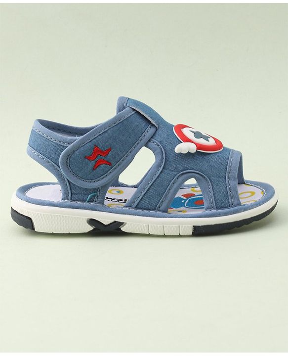 Cute Walk By Babyhug Sandals With Velcro Closure & Star Applique - Blue