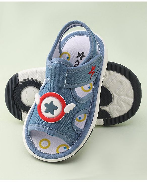 Cute Walk By Babyhug Sandals With Velcro Closure & Star Applique - Blue