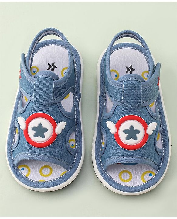 Cute Walk By Babyhug Sandals With Velcro Closure & Star Applique - Blue