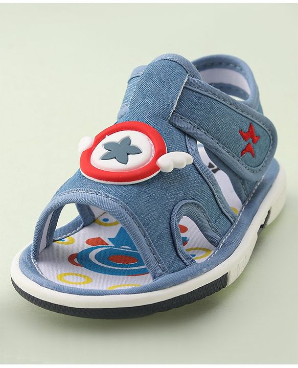 Cute Walk By Babyhug Sandals With Velcro Closure & Star Applique - Blue