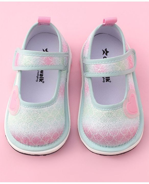 Cute Walk by Babyhug Velcro Closure Casual Shoes With Heart Patch Applique - Green