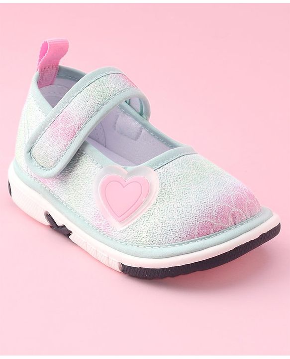 Cute Walk by Babyhug Velcro Closure Casual Shoes With Heart Patch Applique - Green