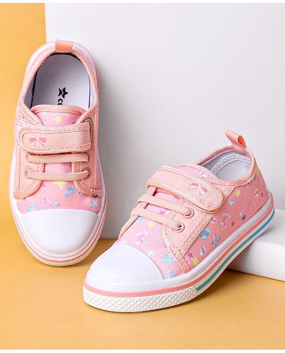 Cute Walk by Babyhug Casual Shoes with Velcro Closure & Butterfly Print - Peach