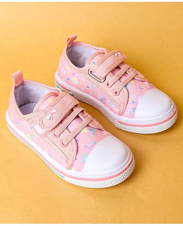 Cute Walk by Babyhug Casual Shoes with Velcro Closure & Butterfly Print - Peach