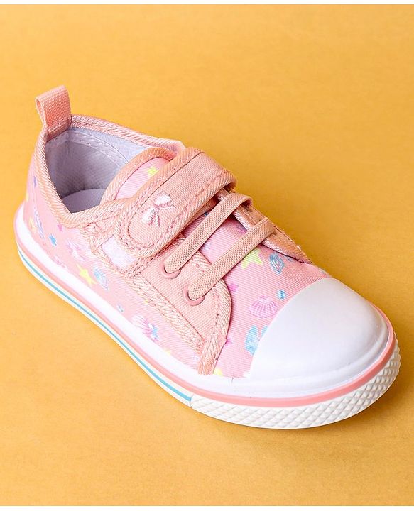 Cute Walk by Babyhug Casual Shoes with Velcro Closure & Butterfly Print - Peach