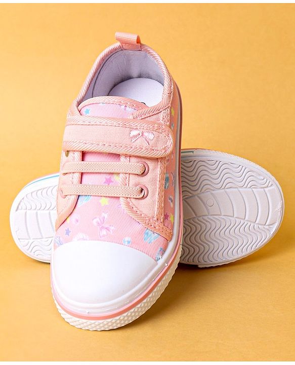 Cute Walk by Babyhug Casual Shoes with Velcro Closure & Butterfly Print - Peach