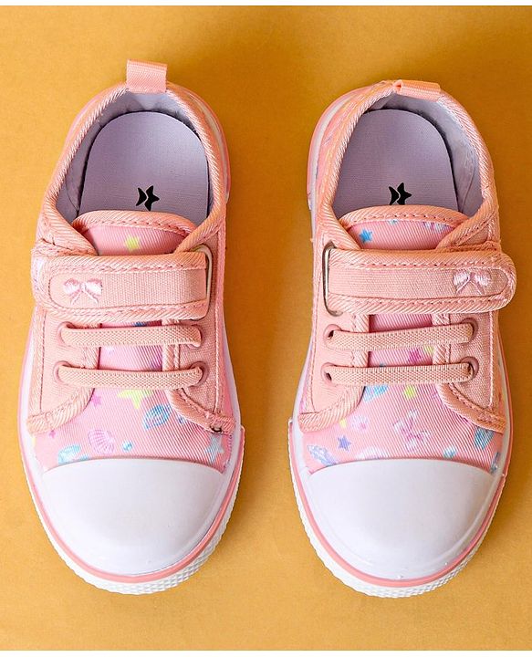 Cute Walk by Babyhug Casual Shoes with Velcro Closure & Butterfly Print - Peach