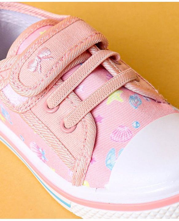 Cute Walk by Babyhug Casual Shoes with Velcro Closure & Butterfly Print - Peach