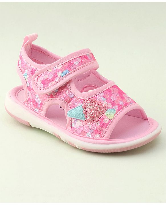 Cute Walk by Babyhug Velcro Closure Musical Sandal with Ice Cream Applique - Pink