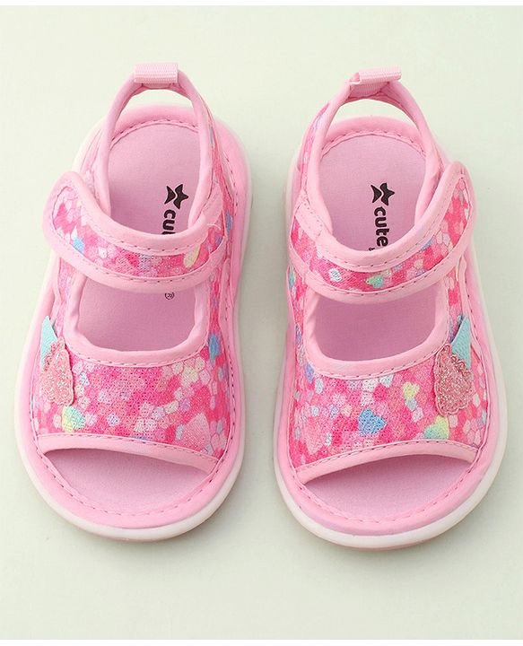 Cute Walk by Babyhug Velcro Closure Musical Sandal with Ice Cream Applique - Pink
