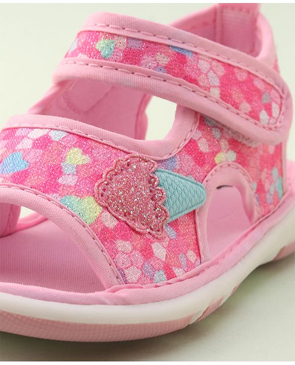 Cute Walk by Babyhug Velcro Closure Musical Sandal with Ice Cream Applique - Pink