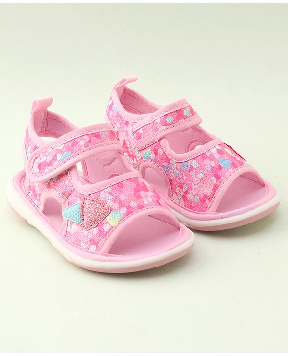 Cute Walk by Babyhug Velcro Closure Musical Sandal with Ice Cream Applique - Pink