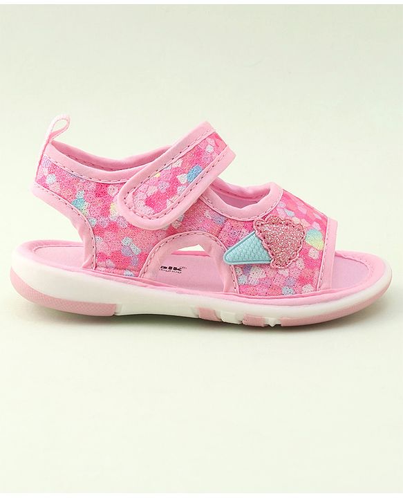 Cute Walk by Babyhug Velcro Closure Musical Sandal with Ice Cream Applique - Pink