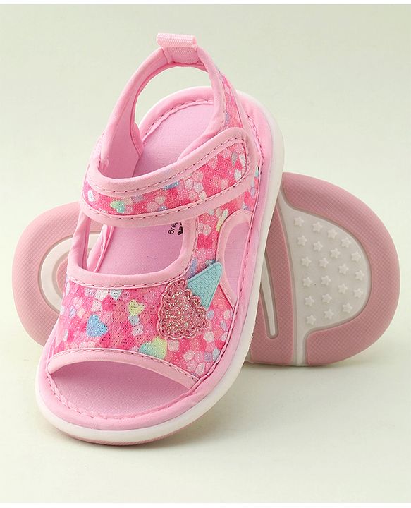 Cute Walk by Babyhug Velcro Closure Musical Sandal with Ice Cream Applique - Pink