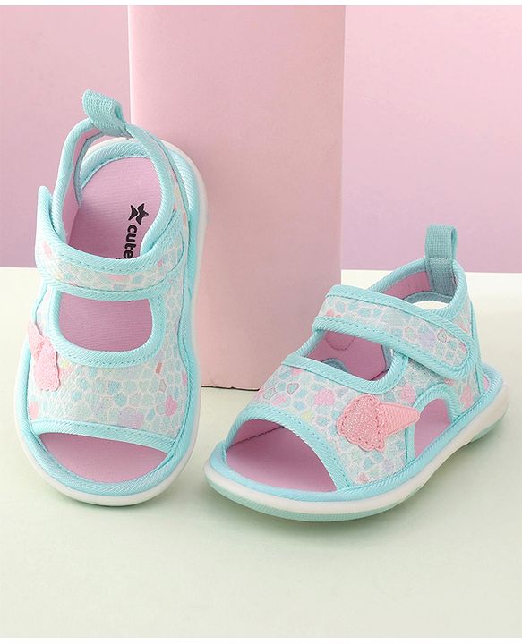 Cute Walk by Babyhug Velcro Closure Musical Sandal with Ice Cream Applique - Blue