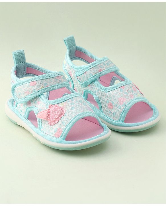 Cute Walk by Babyhug Velcro Closure Musical Sandal with Ice Cream Applique - Blue