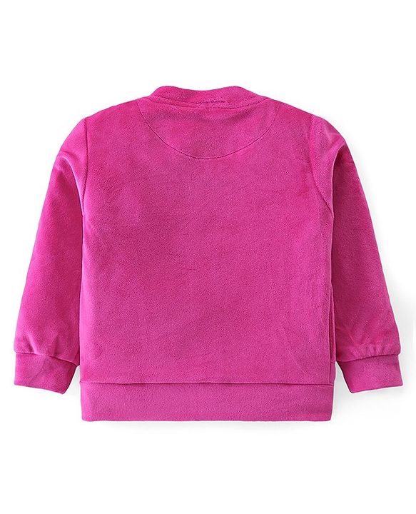 Babyhug Woven Full Sleeves Front Zipper Winter Wear Suit With Butterflies Print - Fuchsia