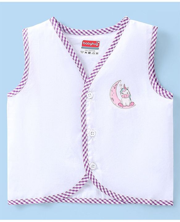 Babyhug Interlock Knit Sleeveless Front Open Vests With Animal Print Pack of 5 - White