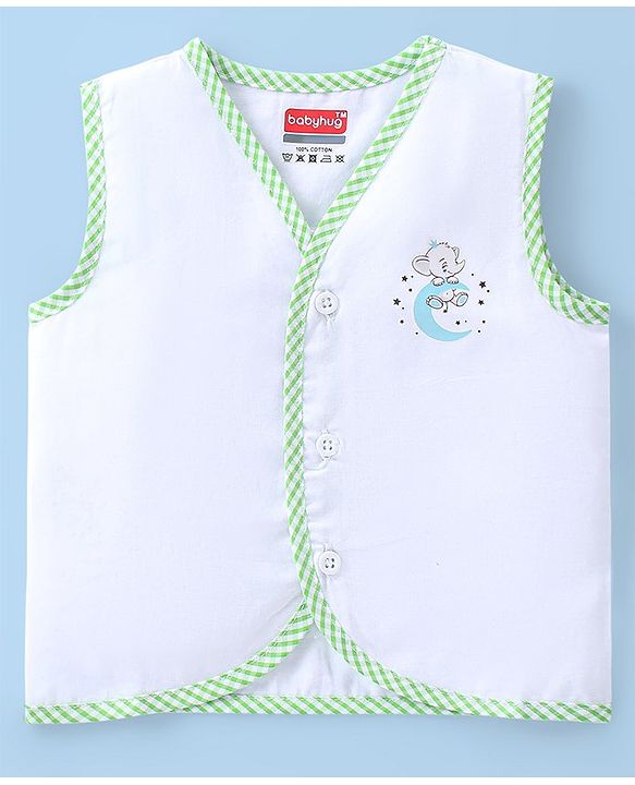 Babyhug Interlock Knit Sleeveless Front Open Vests With Animal Print Pack of 5 - White