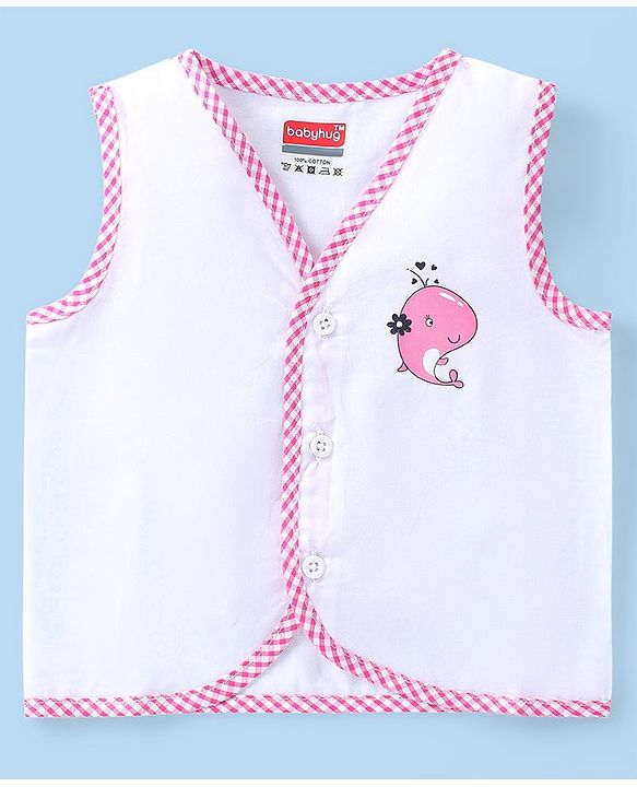 Babyhug Interlock Knit Sleeveless Front Open Vests With Animal Print Pack of 5 - White