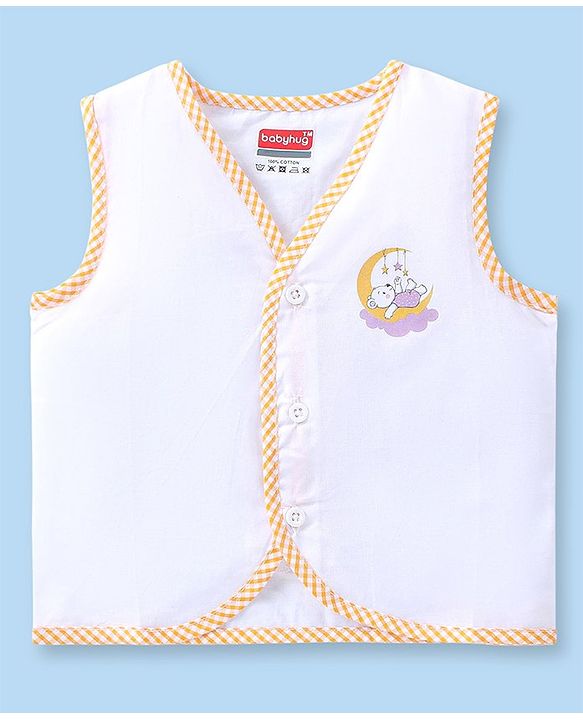 Babyhug Interlock Knit Sleeveless Front Open Vests With Animal Print Pack of 5 - White