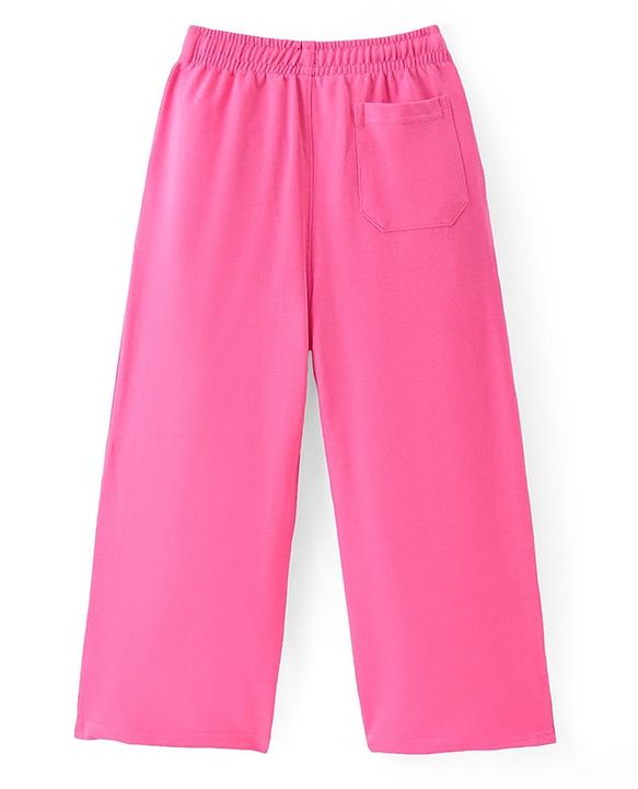 Pine Kids Cotton Knit Full Length Track Pant with Text Print - Pink