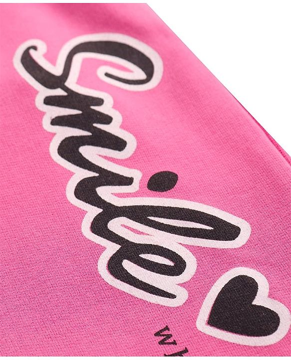 Pine Kids Cotton Knit Full Length Track Pant with Text Print - Pink