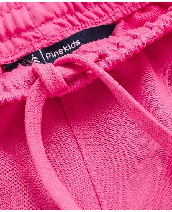 Pine Kids Cotton Knit Full Length Track Pant with Text Print - Pink