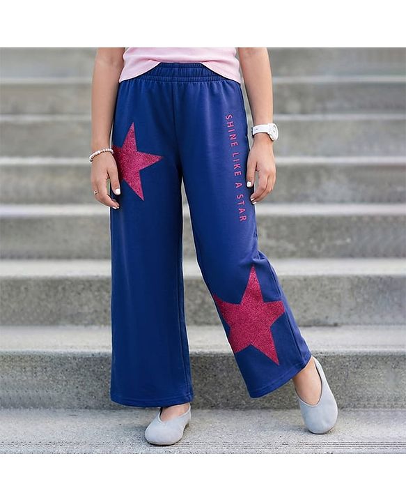 Pine Kids Full Length Comfort Fit Lounge Pants with Glitter Stars - Navy Blue