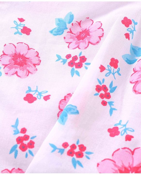 Babyhug 100% Cotton Woven Caps with Solid Polka Dots & Floral Print Pack of 3 - Blue Pink & White