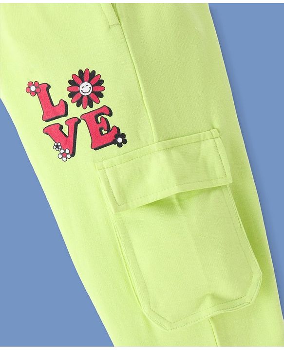 Pine Kids Full Length Comfort Fit Track Pants Love Print - Lime Green