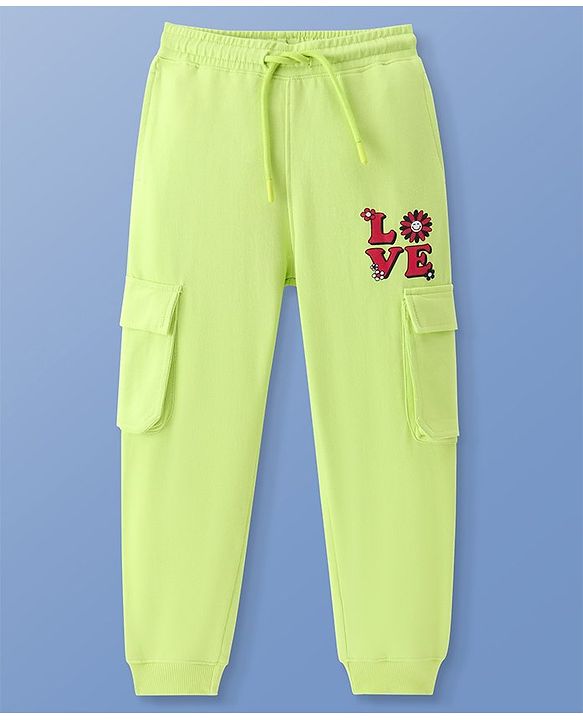 Pine Kids Full Length Comfort Fit Track Pants Love Print - Lime Green