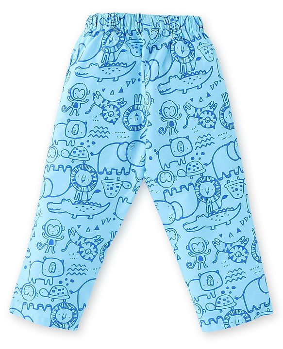 Babyhug Cotton Woven Full Sleeves Front Open Night Suit With Animals Print - Blue