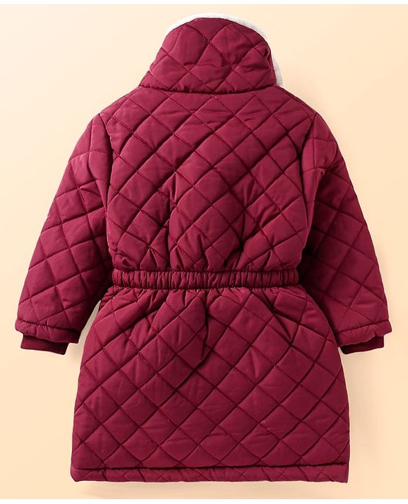Babyhug Woven Full Sleeves High Neck Trench Coat with Quilt Design - Wine