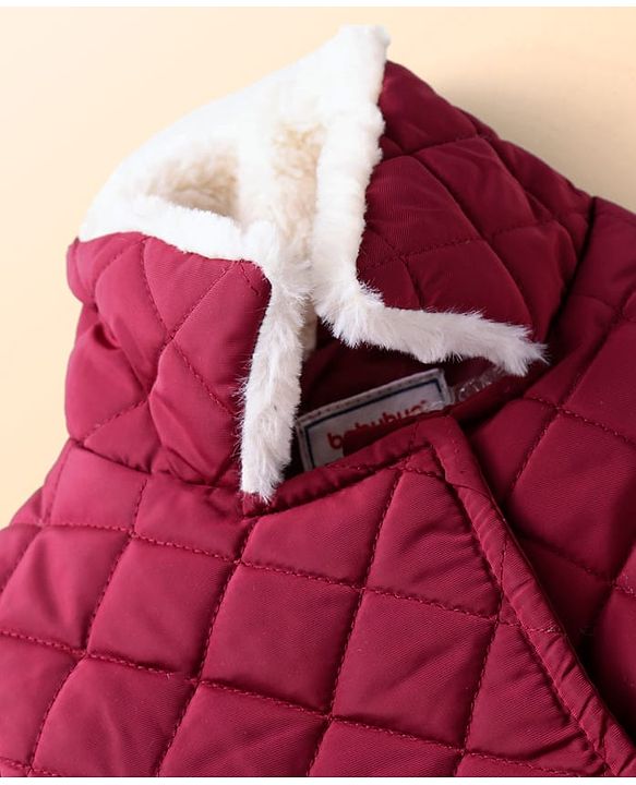Babyhug Woven Full Sleeves High Neck Trench Coat with Quilt Design - Wine