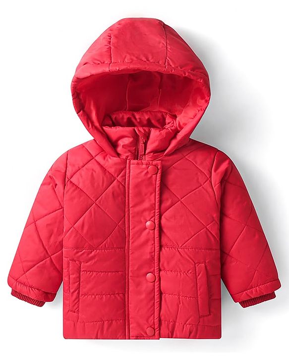 Babyhug Woven Full Sleeves Padded Hooded Jacket with Quilted Design & Solid Colour - Red