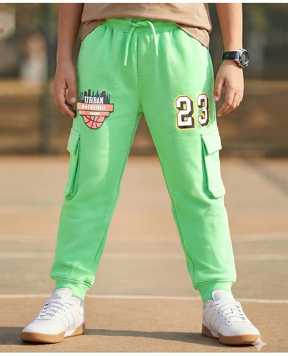 Pine Kids Full Length Comfort Fit Track Pants Basketball Print - Neon Green