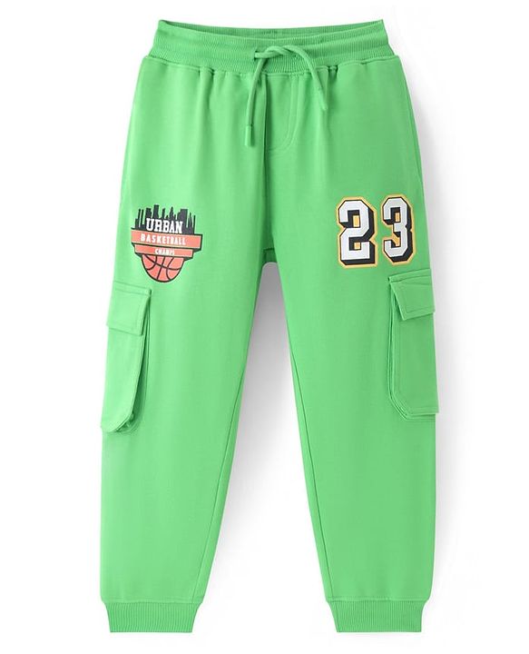 Pine Kids Full Length Comfort Fit Track Pants Basketball Print - Neon Green