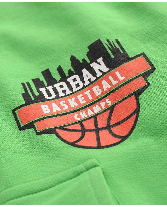 Pine Kids Full Length Comfort Fit Track Pants Basketball Print - Neon Green