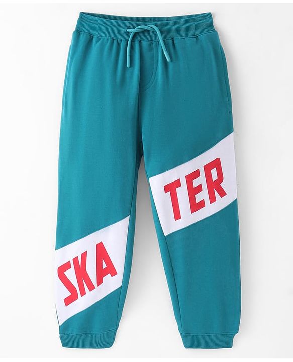 Pine Kids Full Length Track Pants Skater Print - Teal Blue