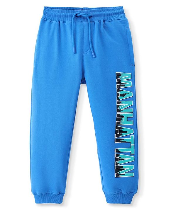 Pine Kids Knit Full Length Lounge Pant with Text Print - Blue