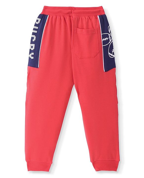 Pine Kids Full Length Track Pants with Pockets & Rugby Print - Red