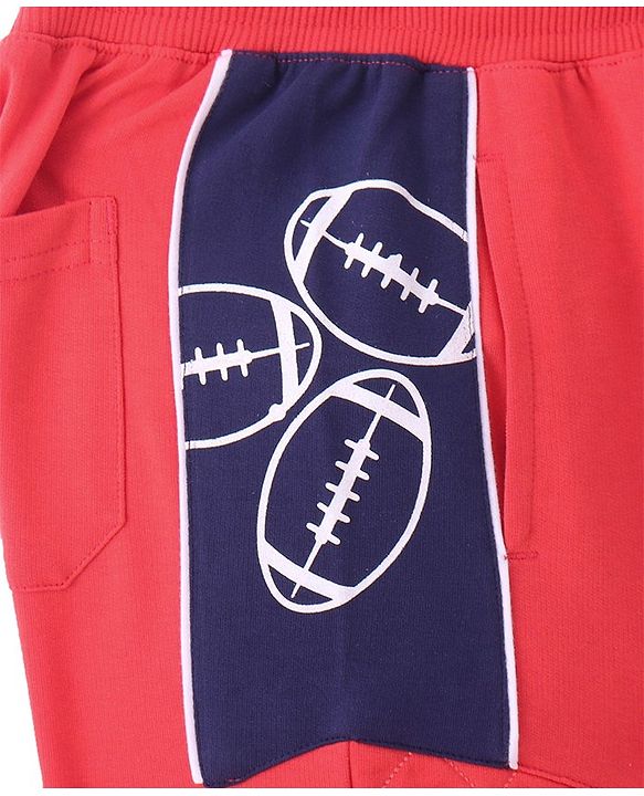 Pine Kids Full Length Track Pants with Pockets & Rugby Print - Red