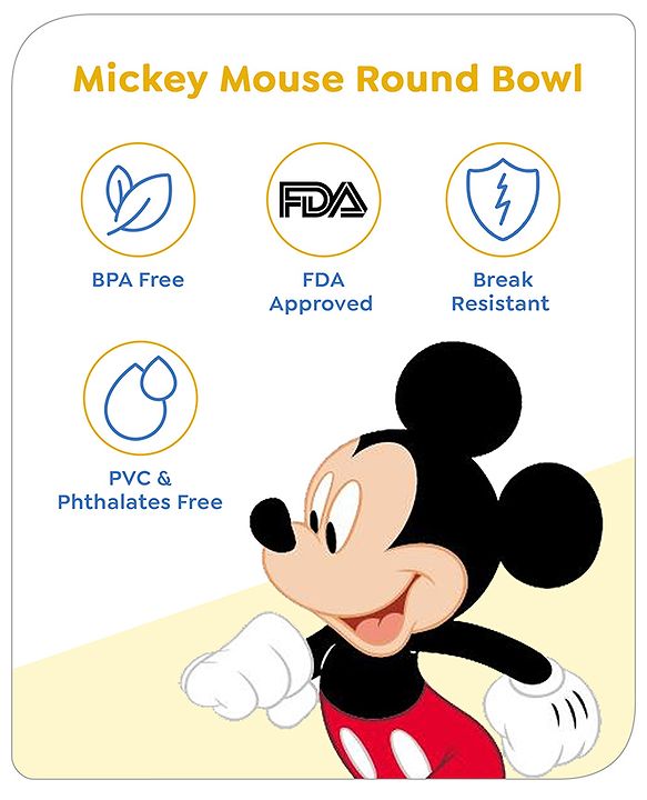 Babyhug Disney Mickey Mouse Designed Suction Bowl with Lid & Spoon Blue  - 300 ml