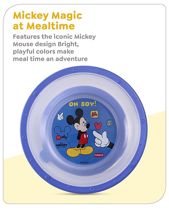 Babyhug Disney Mickey Mouse Designed Suction Bowl with Lid & Spoon Blue  - 300 ml