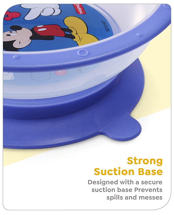 Babyhug Disney Mickey Mouse Designed Suction Bowl with Lid & Spoon Blue  - 300 ml